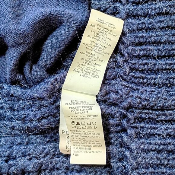 Lucky Brand Women’s M Chunky Knit Wool Alpaca Zip Cardigan Sweater Navy Blue - Picture 12 of 13